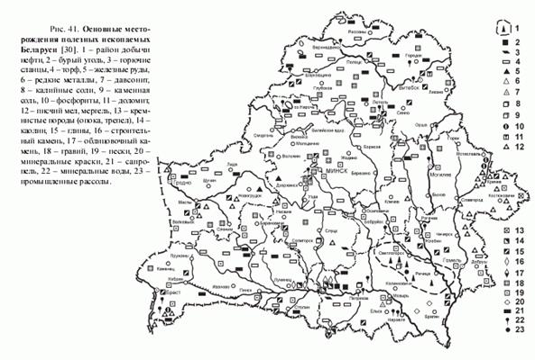 Основные месторожедени полезных ископаемых Беларуси